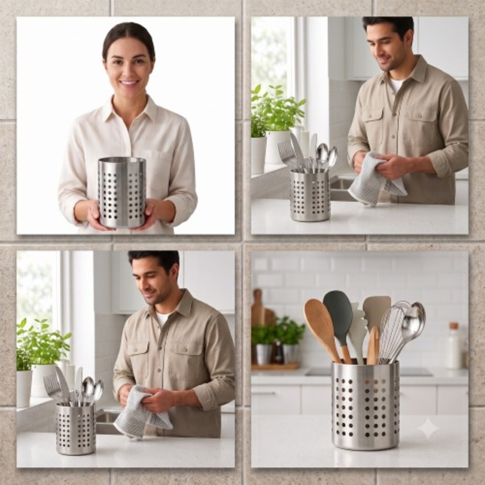 IKEA ORDNING Stainless Steel Utensil Holder Cutlery Caddy Drying Rack 5.25"